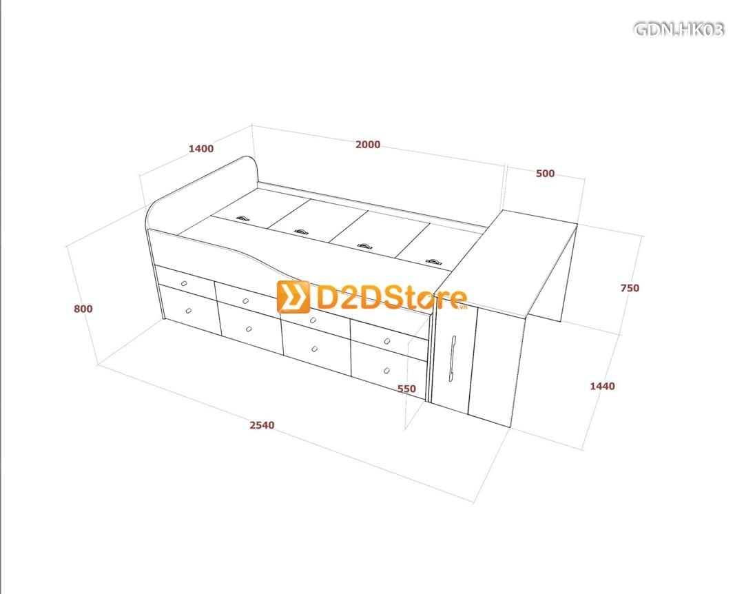  Giường ngủ kết hợp nhiều hộc kéo GDN.HK03 