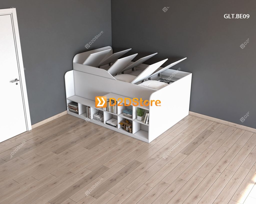 Giường ngủ kết hợp tủ kệ sách GDN.KS08