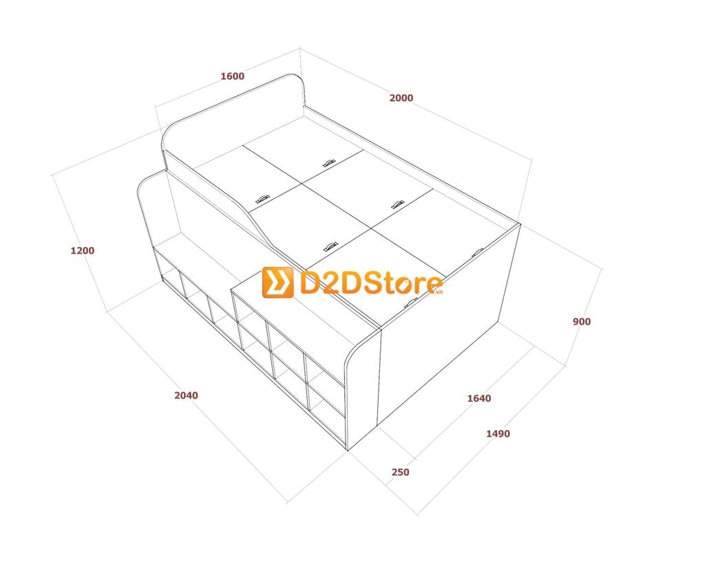 Giường ngủ kết hợp tủ kệ sách GDN.KS08