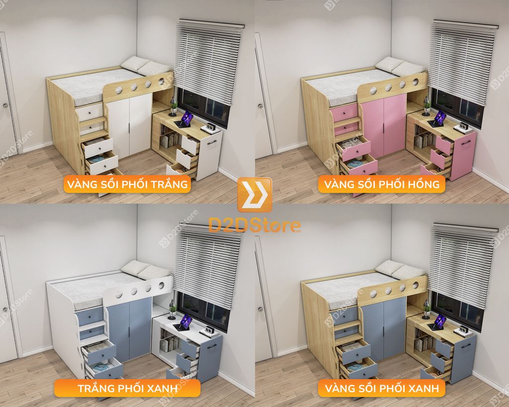 Giường ngủ kết hợp bàn học tủ áo GDN.BT16