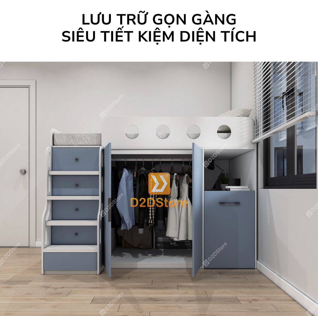 Giường ngủ kết hợp bàn học tủ áo GDN.BT16