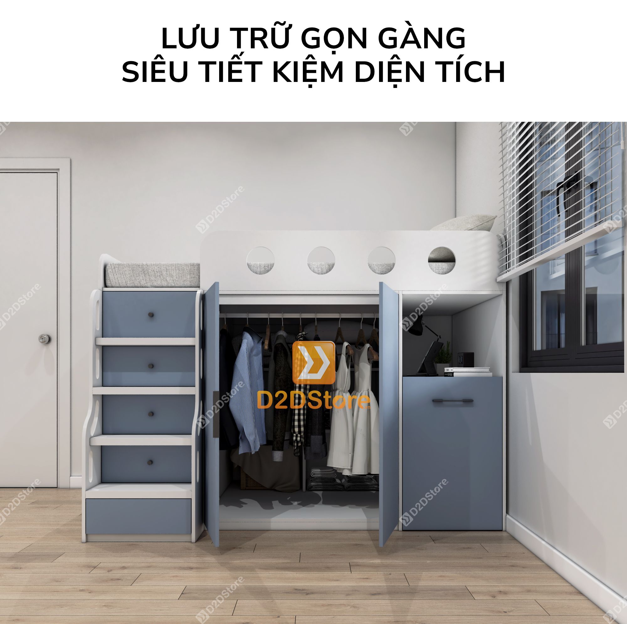  Giường ngủ kết hợp bàn học tủ áo GDN.BT16 