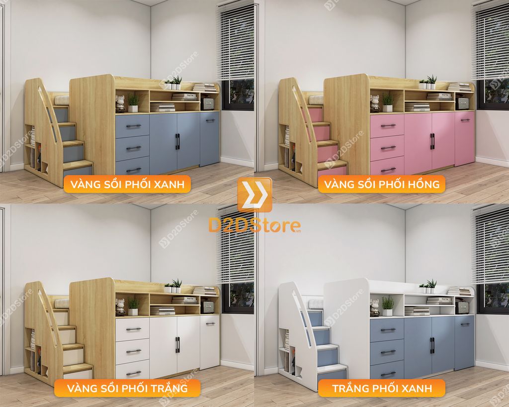 Giường ngủ kết hợp bàn học tủ áo GDN.BT17