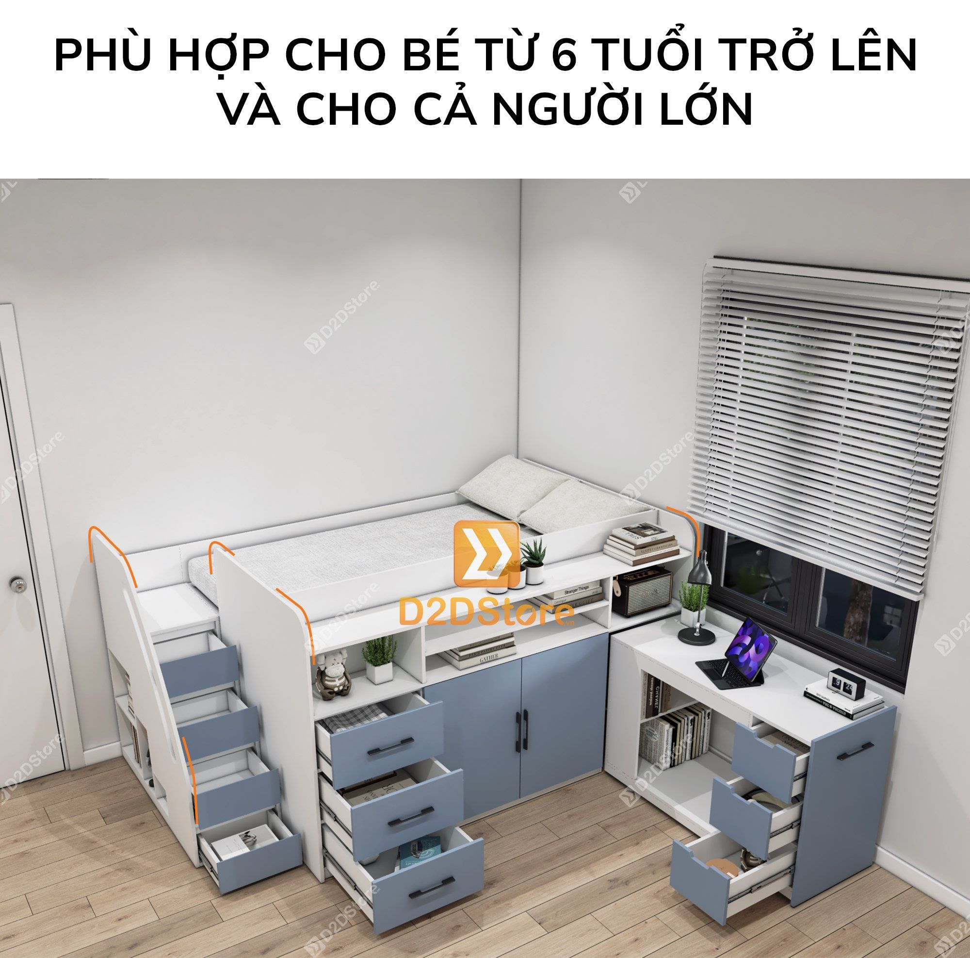  Giường kết hợp tủ áo và các ngăn hộc tủ lưu trữ đa năng mã BC.GDN13 