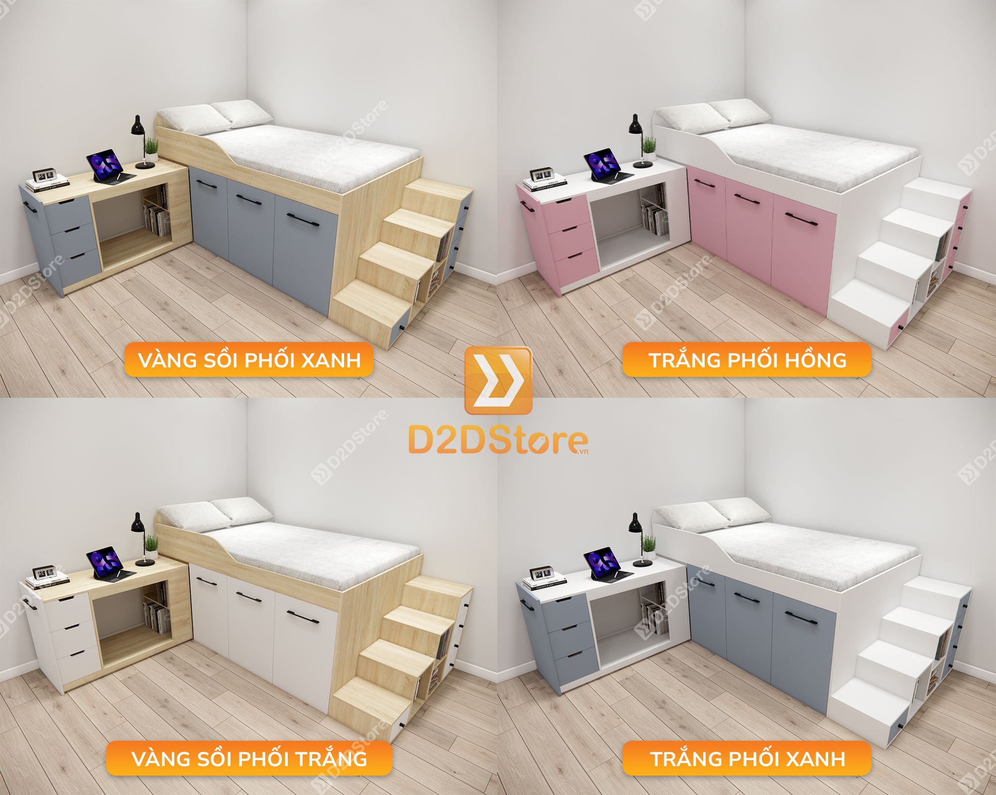  Giường ngủ kết hợp bàn học tủ áo GDN.BT19 