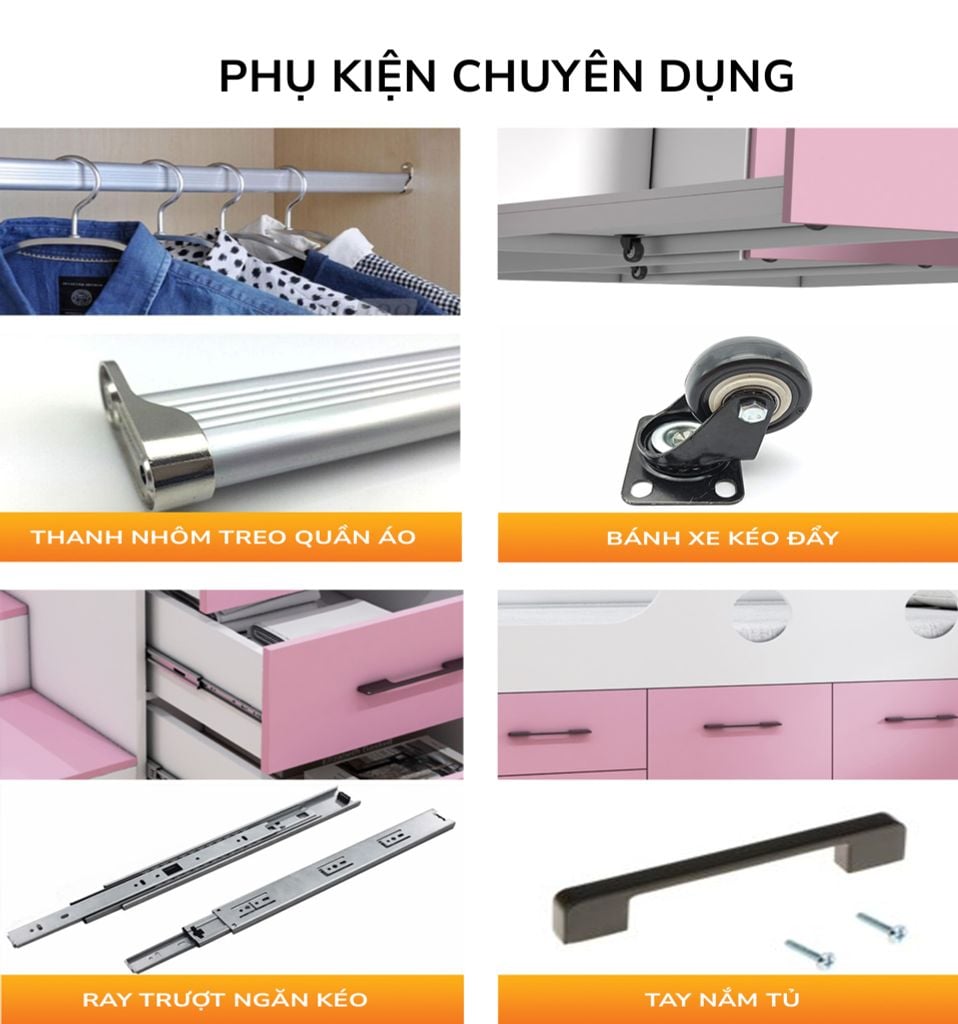 Giường ngủ kết hợp bàn học tủ áo GDN.BT19