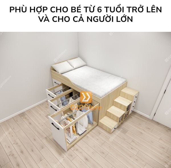 Giường đa năng kết hợp bàn học và tủ kéo thông minh mã BC.GDN14