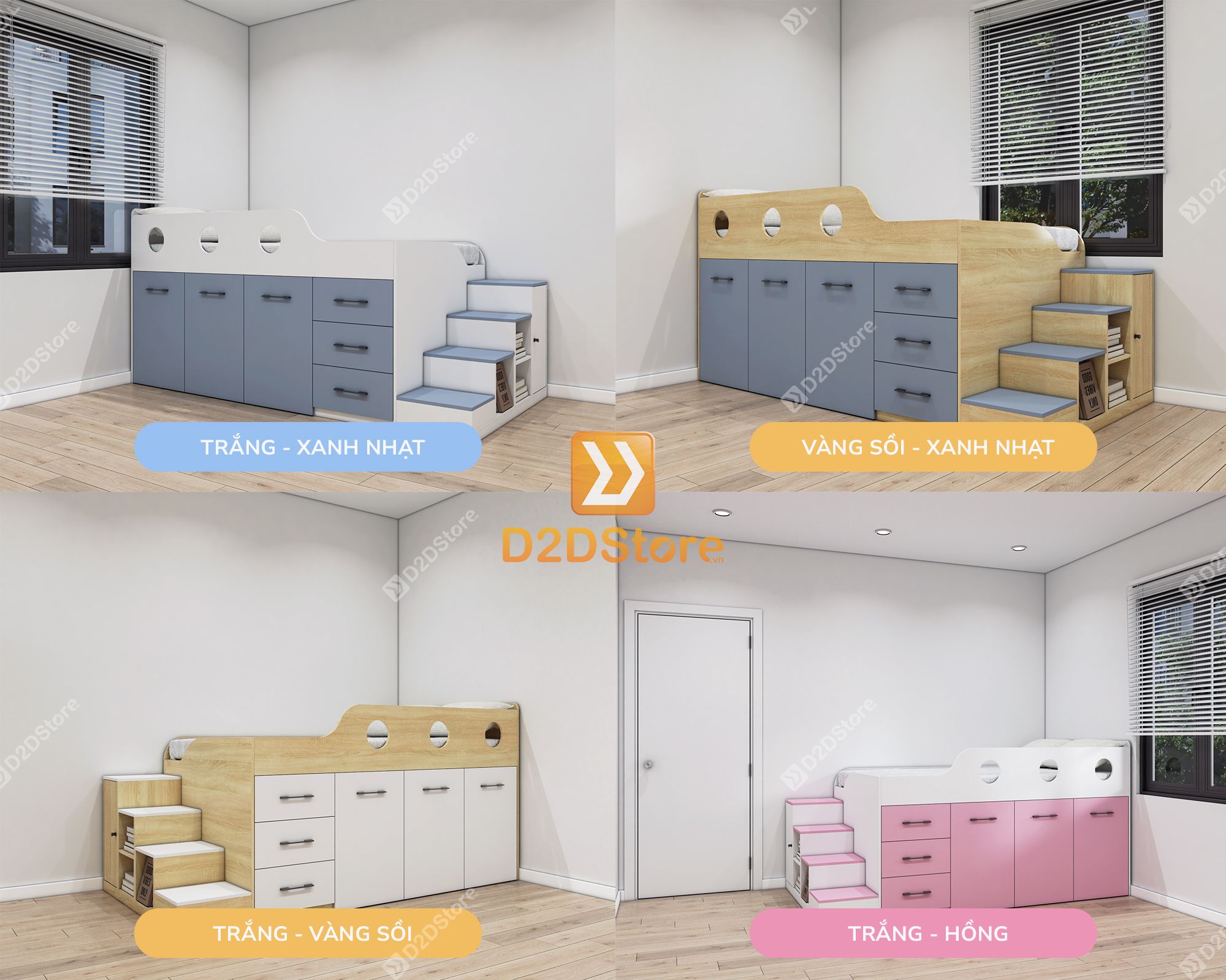  Giường ngủ kết hợp bàn học tủ áo GDN.BT15 