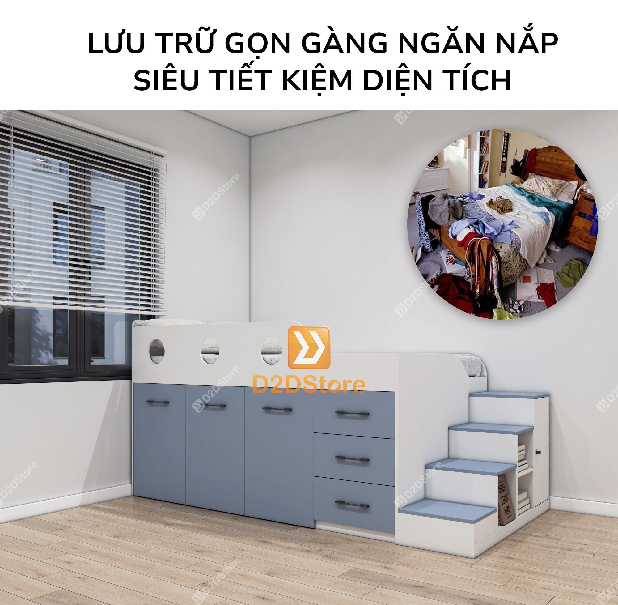  Giường ngủ kết hợp bàn học tủ áo GDN.BT15 