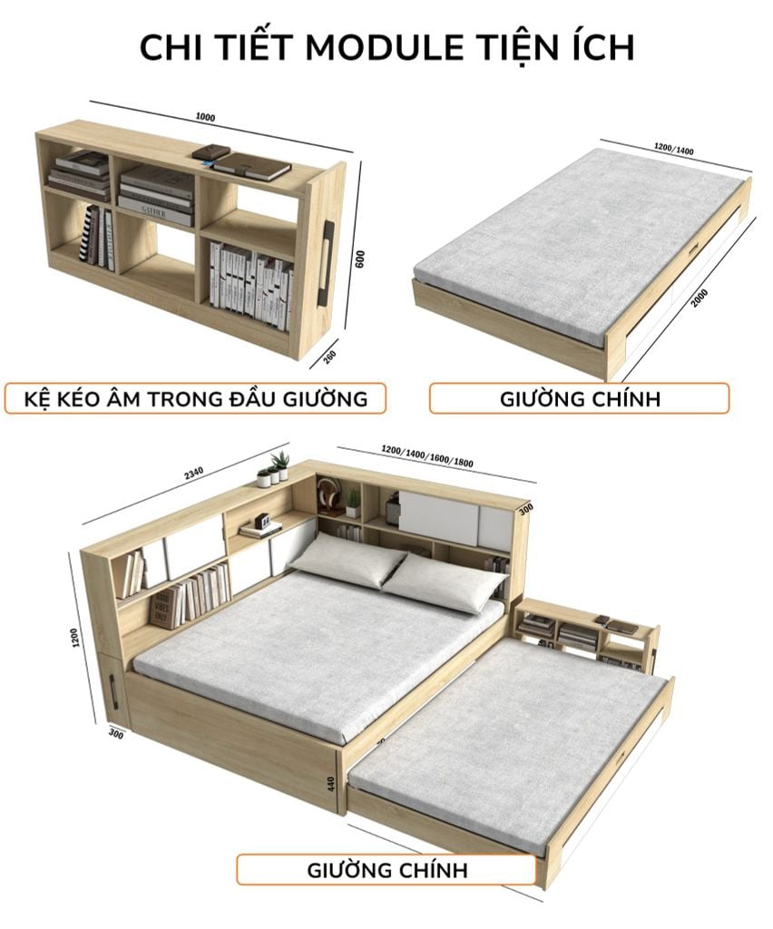 Giường kéo 2 tầng mẹ bồng con GDN.MC03