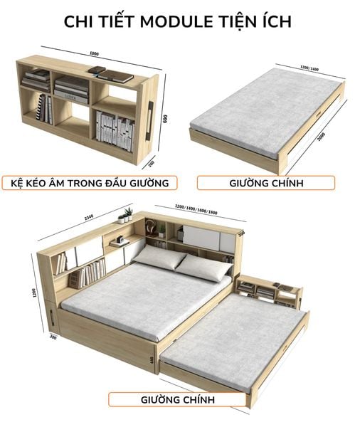 Giường kéo 2 tầng mẹ bồng con GDN.MC03