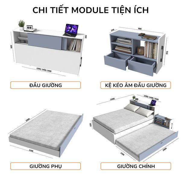 Giường kéo 2 tầng mẹ bồng con GDN.MC14