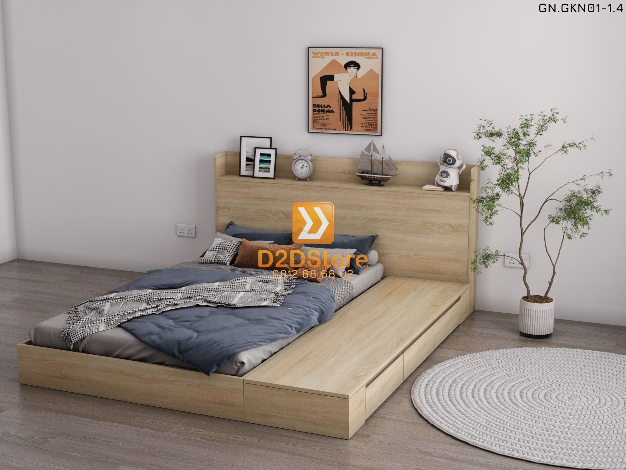  Giường ngủ thấp kiểu Nhật GN.GKN01-1.4 