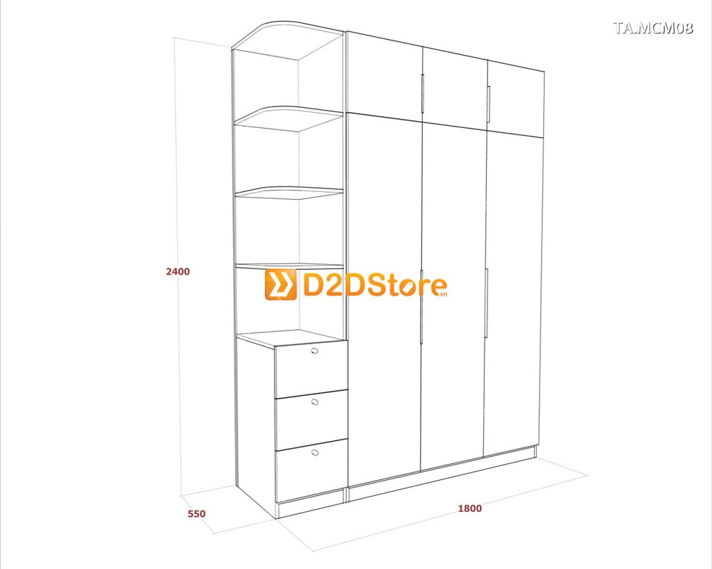 Tủ quần áo gỗ phủ melamine cánh mở TA.MCM08