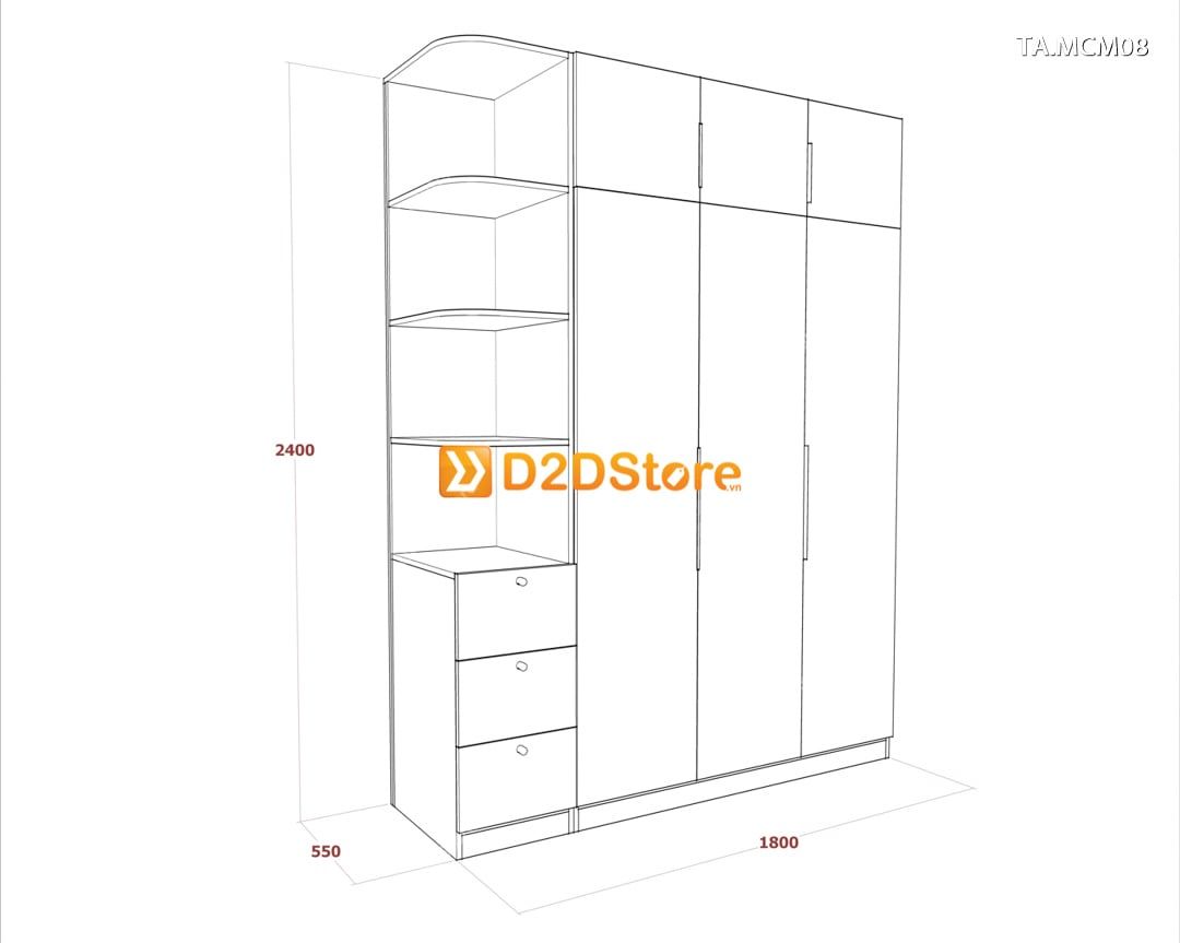  Tủ quần áo gỗ phủ melamine cánh mở TA.MCM08 