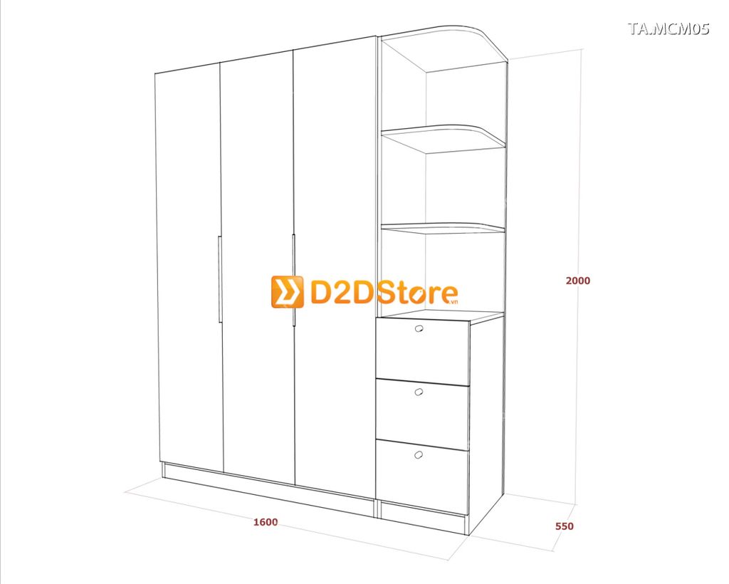 Tủ quần áo gỗ phủ melamine cánh mở TA.MCM05