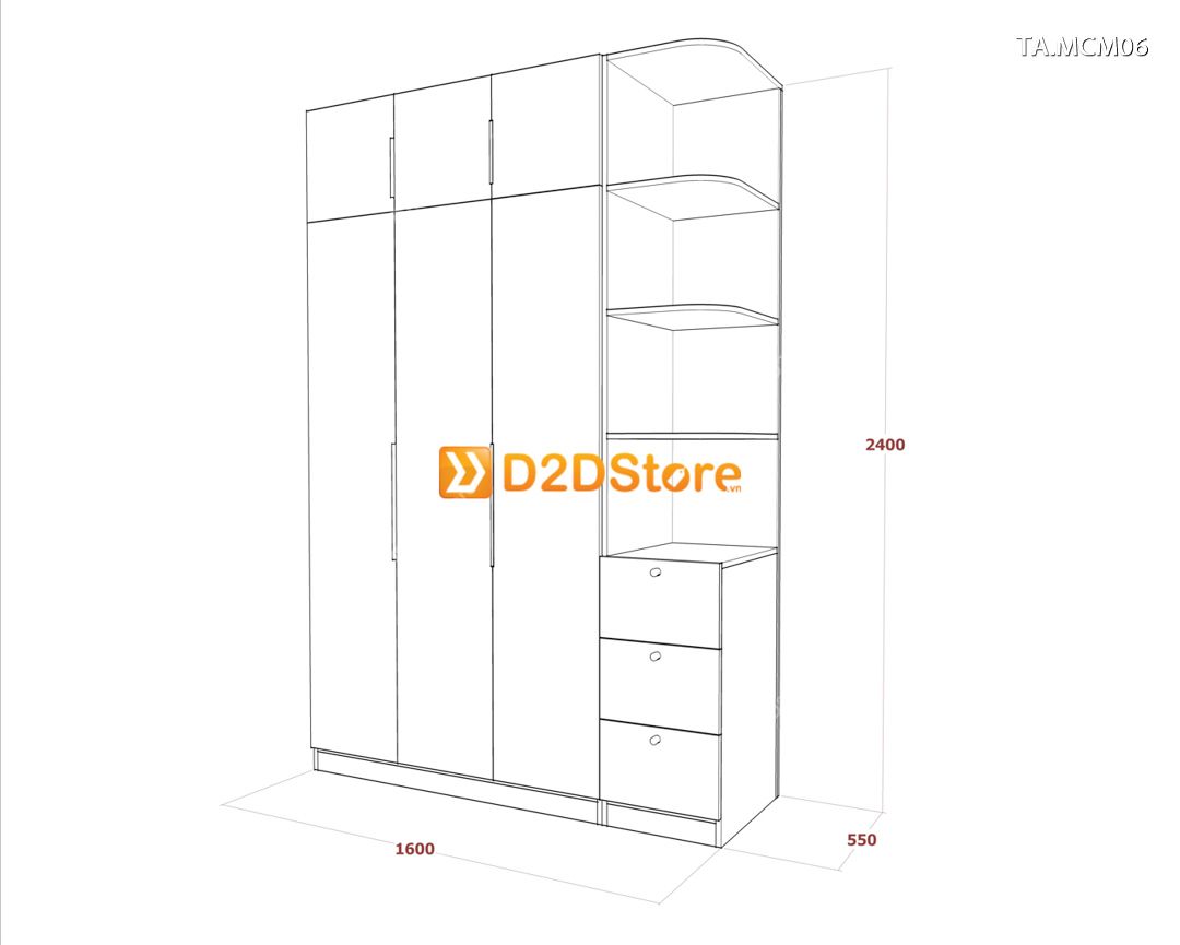  Tủ quần áo gỗ phủ melamine cánh mở TA.MCM06 
