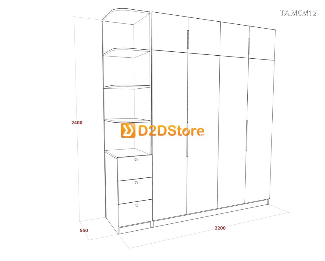  Tủ quần áo gỗ phủ melamine cánh mở TA.MCM12 