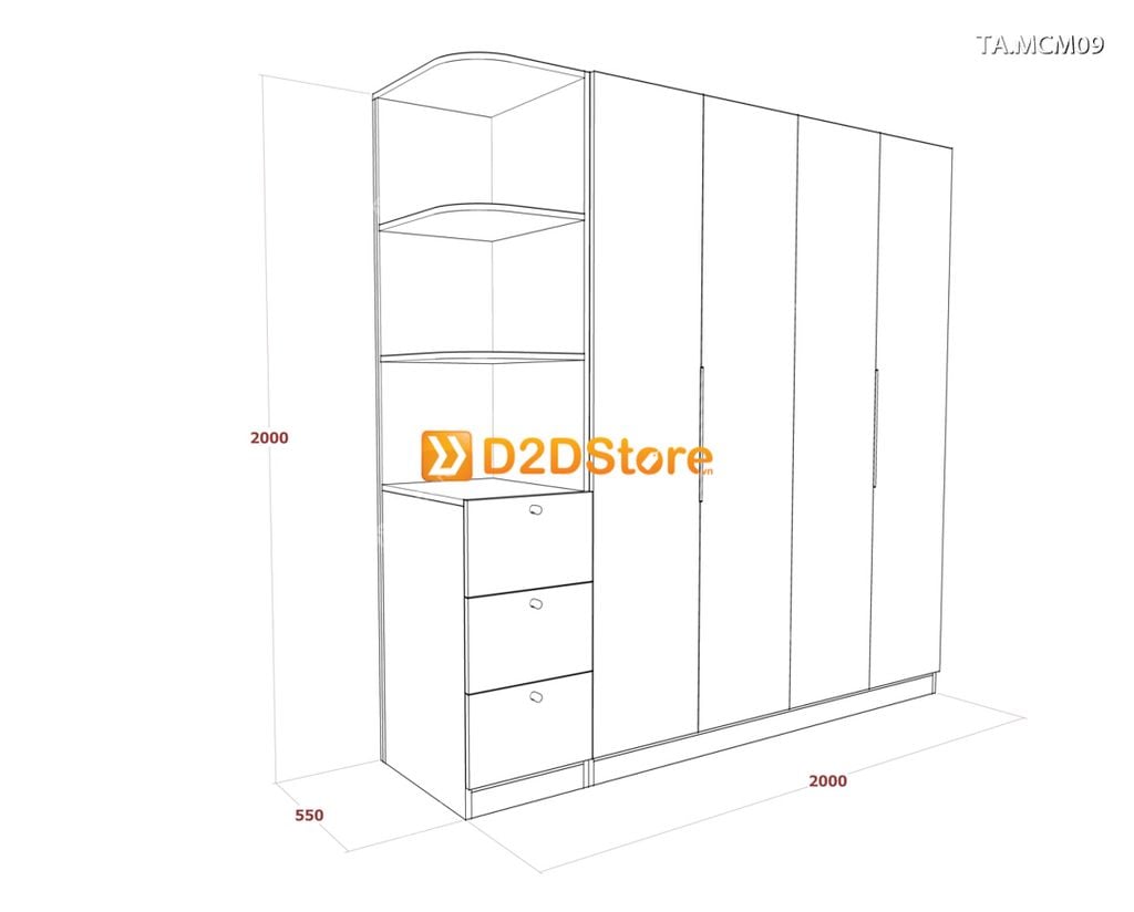 Tủ quần áo gỗ phủ melamine cánh mở TA.MCM09