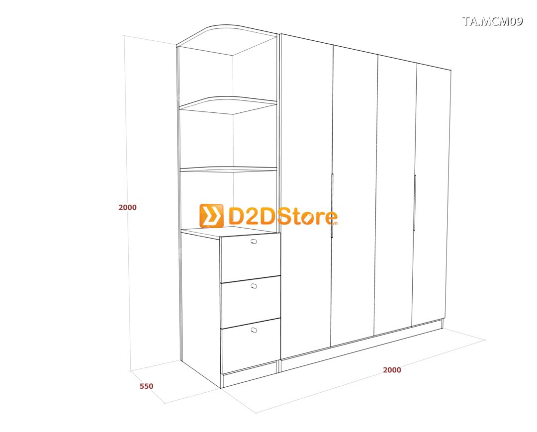  Tủ quần áo gỗ phủ melamine cánh mở TA.MCM09 
