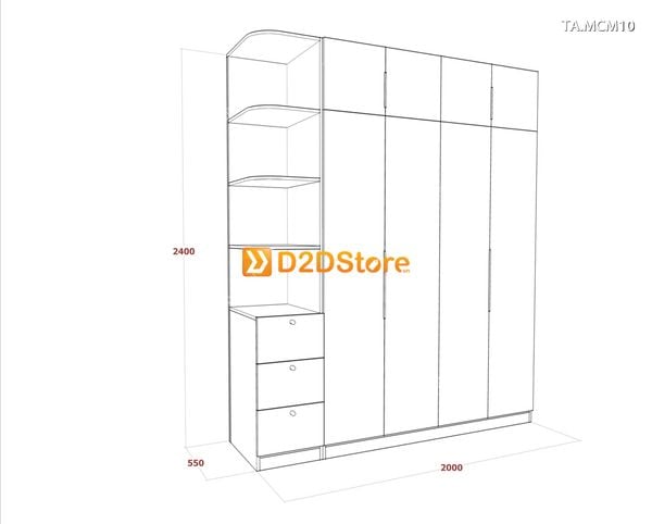 Tủ quần áo gỗ phủ melamine cánh mở TA.MCM10