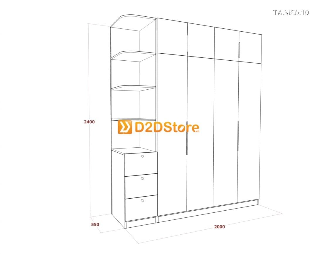  Tủ quần áo gỗ phủ melamine cánh mở TA.MCM10 