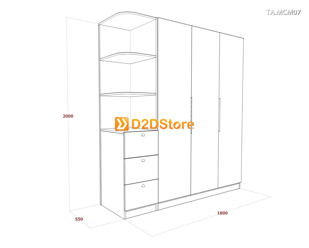  Tủ quần áo gỗ phủ melamine cánh mở TA.MCM07 
