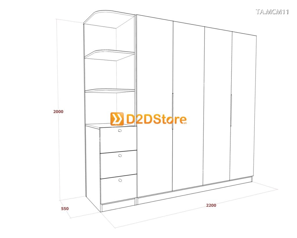 Tủ quần áo gỗ phủ melamine cánh mở TA.MCM11