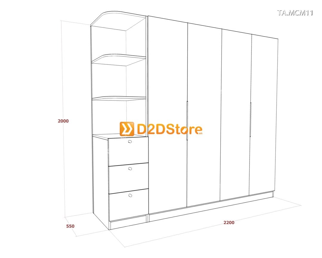  Tủ quần áo gỗ phủ melamine cánh mở TA.MCM11 