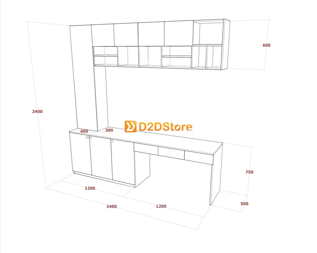 Bàn làm việc kết hợp kệ sách BLV.KS28