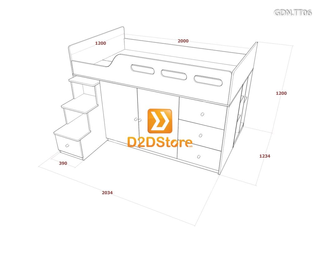 Giường kết hợp tủ áo thấp GDN.TT06