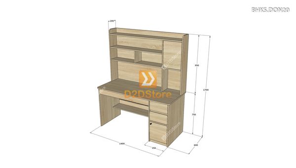 Bàn học đơn cho bé có kệ sách BHKS.DON20