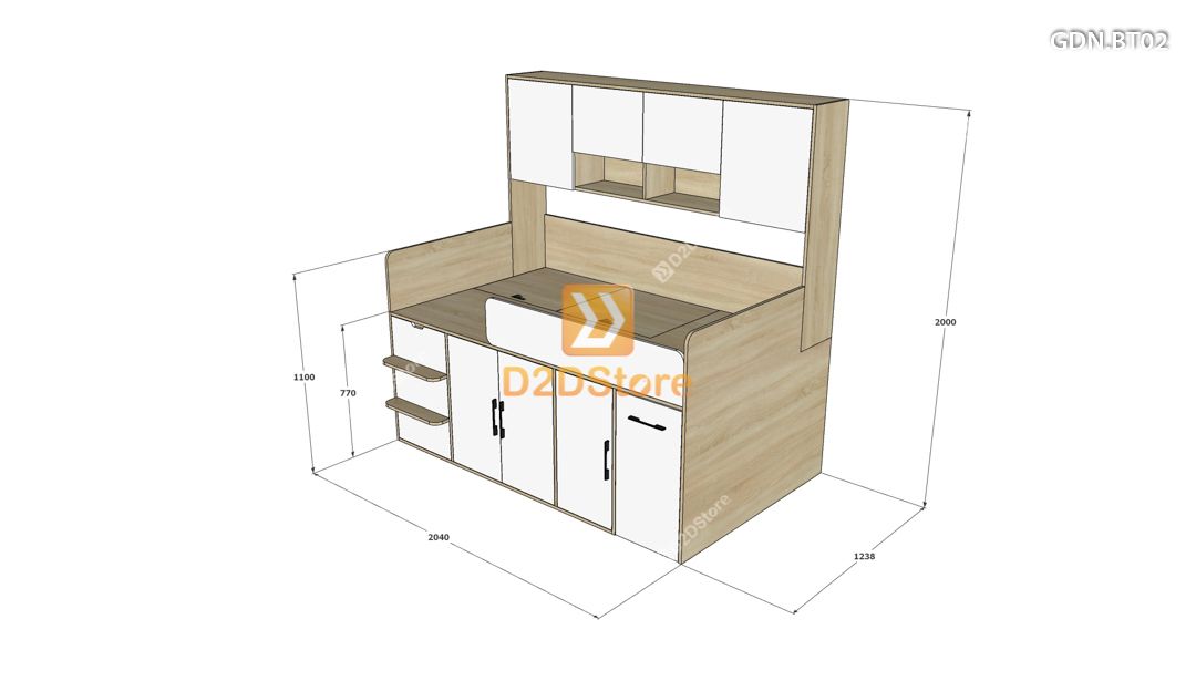  Giường ngủ kết hợp bàn học tủ áo GDN.BT02 