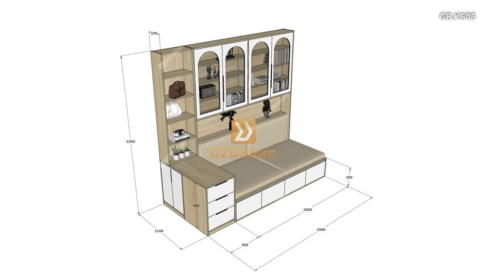  Ghế Bench kết hợp tủ kệ sách GB.KS05 