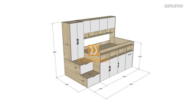 Giường ngủ kết hợp bàn học tủ áo GDN.BT05