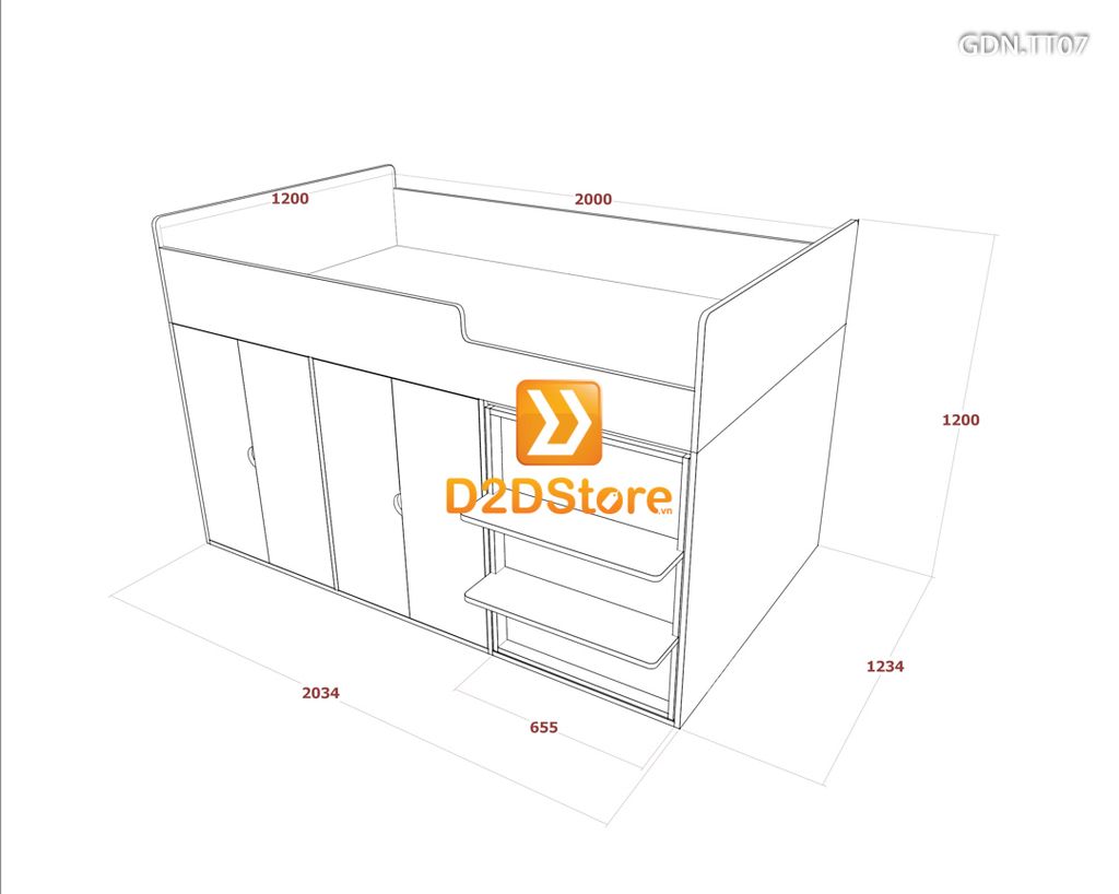 Giường kết hợp tủ áo thấp GDN.TT07