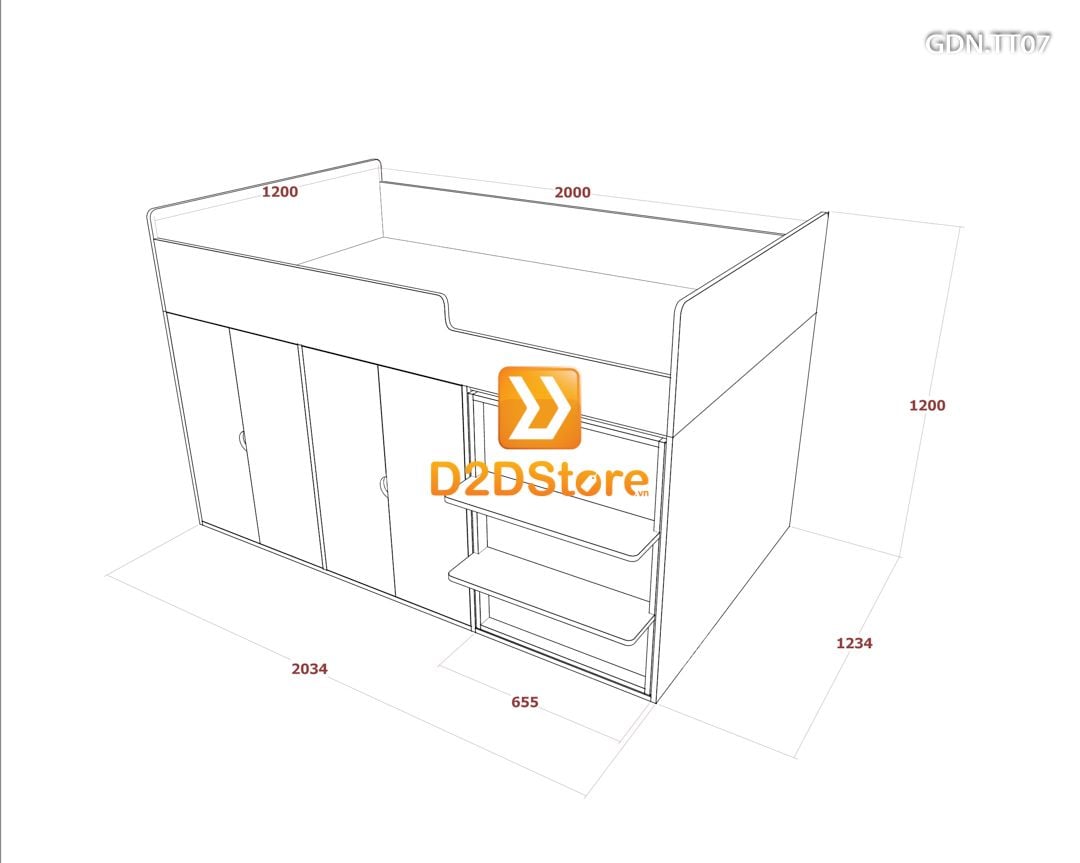  Giường kết hợp tủ áo thấp GDN.TT07 