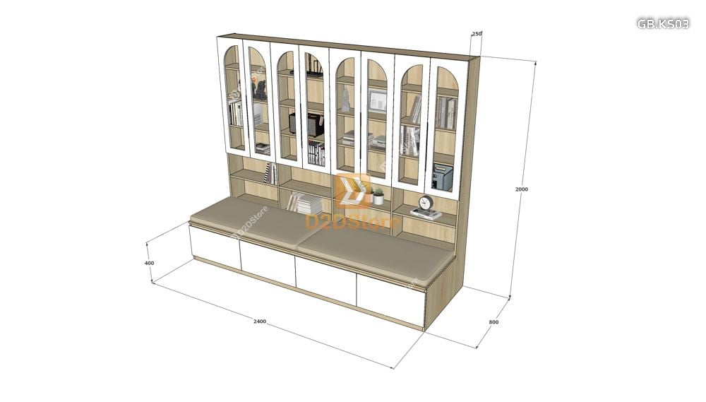  Ghế Bench kết hợp tủ kệ sách GB.KS03 