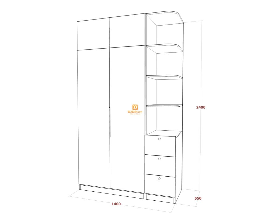 Tủ quần áo gỗ phủ melamine cánh mở TA.MCM04