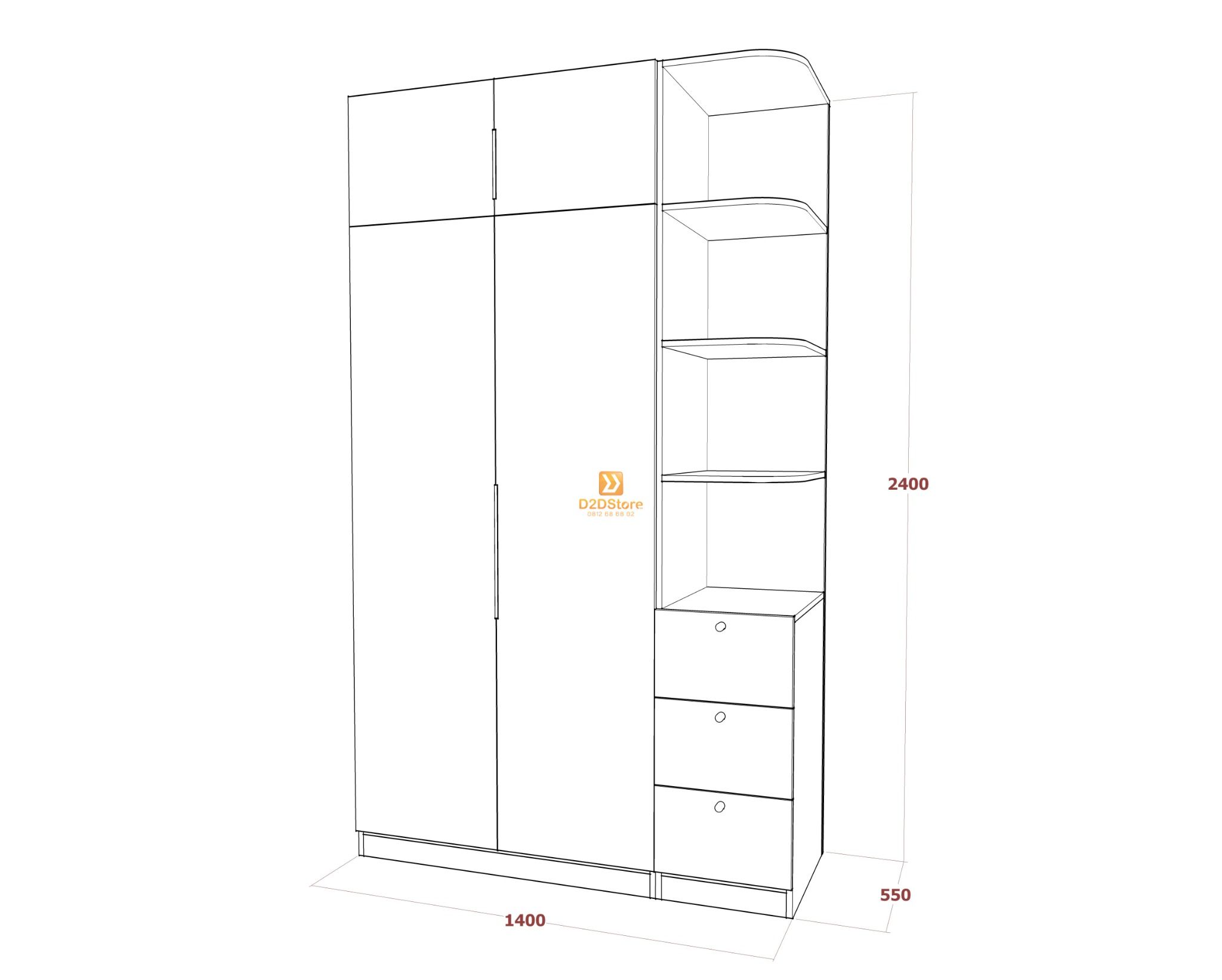  Tủ quần áo gỗ phủ melamine cánh mở TA.MCM04 