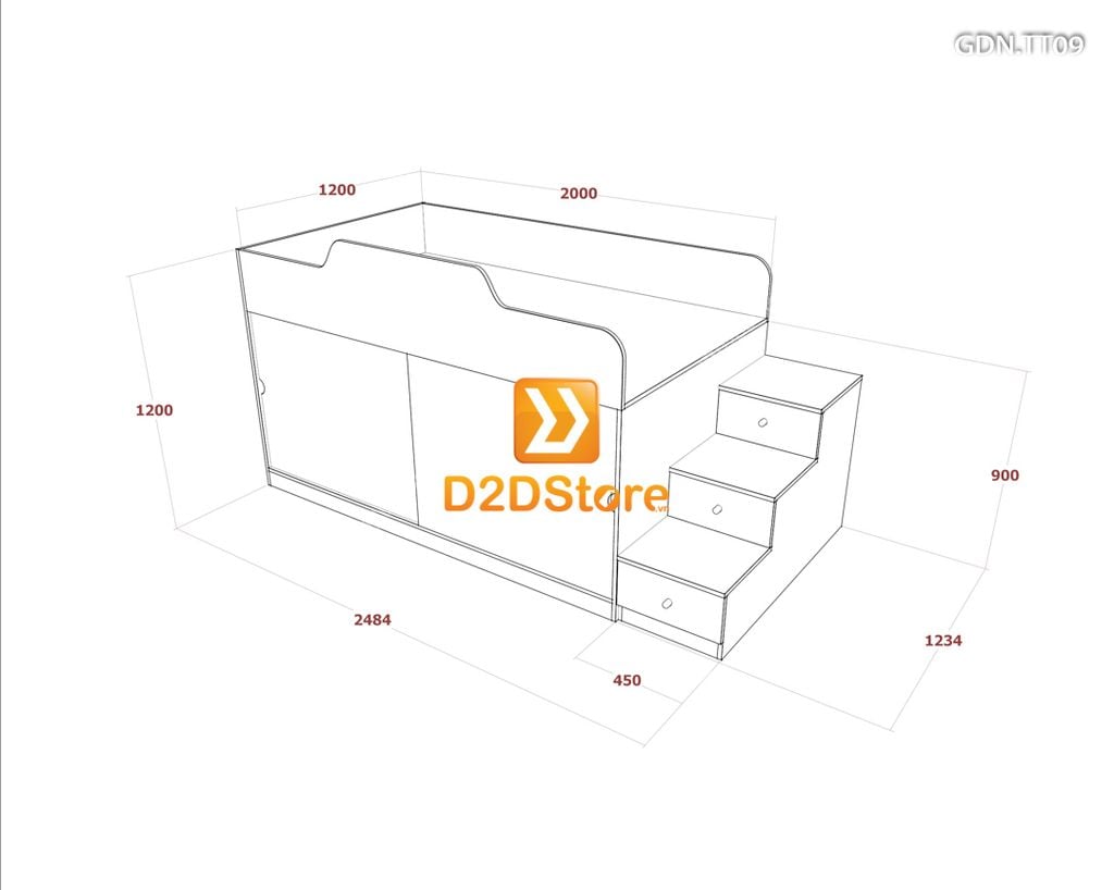 Giường kết hợp tủ áo thấp GDN.TT09