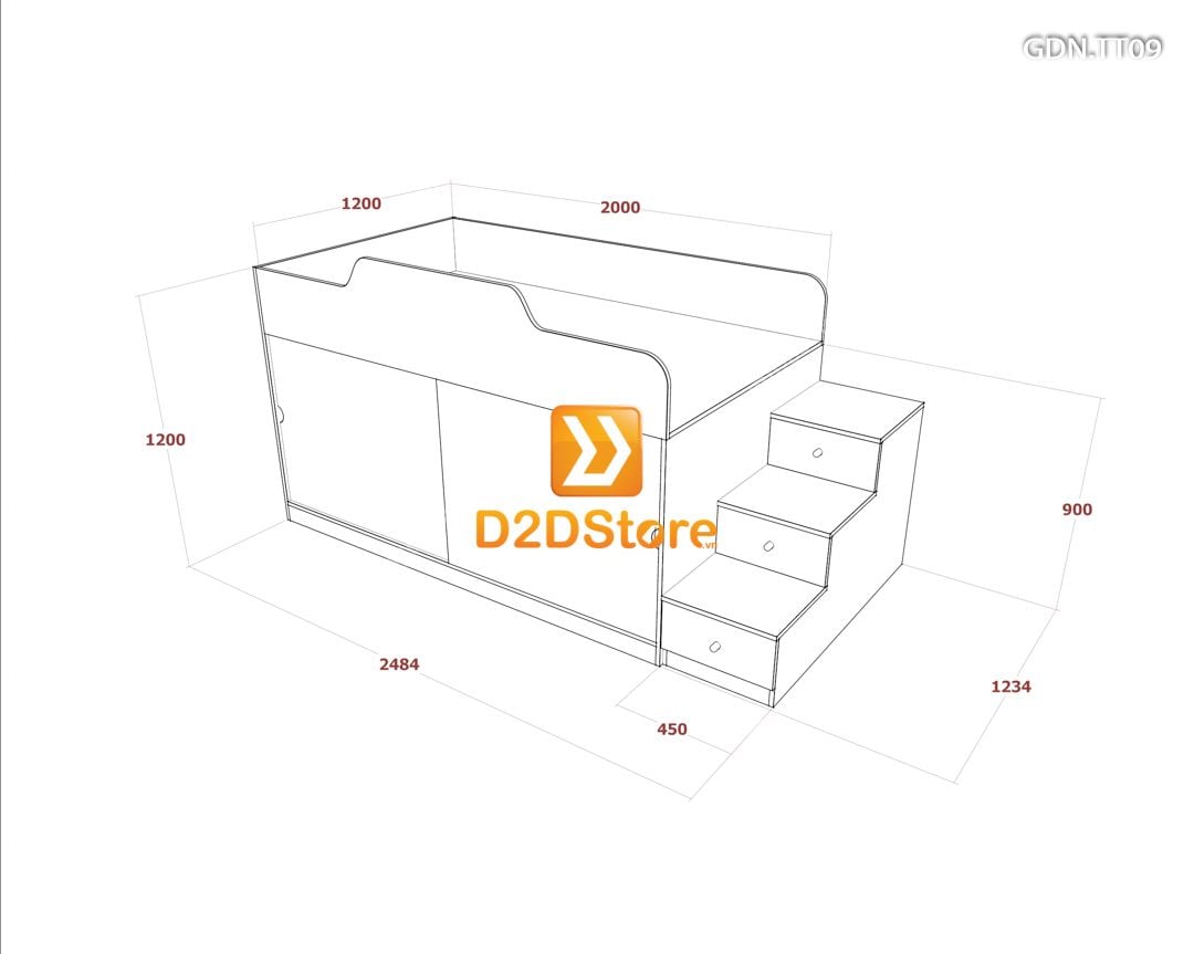  Giường kết hợp tủ áo thấp GDN.TT09 