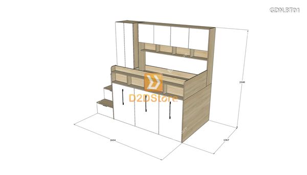 Giường ngủ kết hợp bàn học tủ áo GDN.BT01