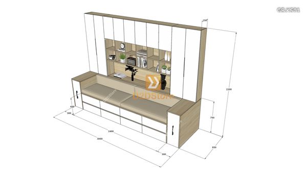 Ghế Bench kết hợp tủ kệ sách GB.KS01