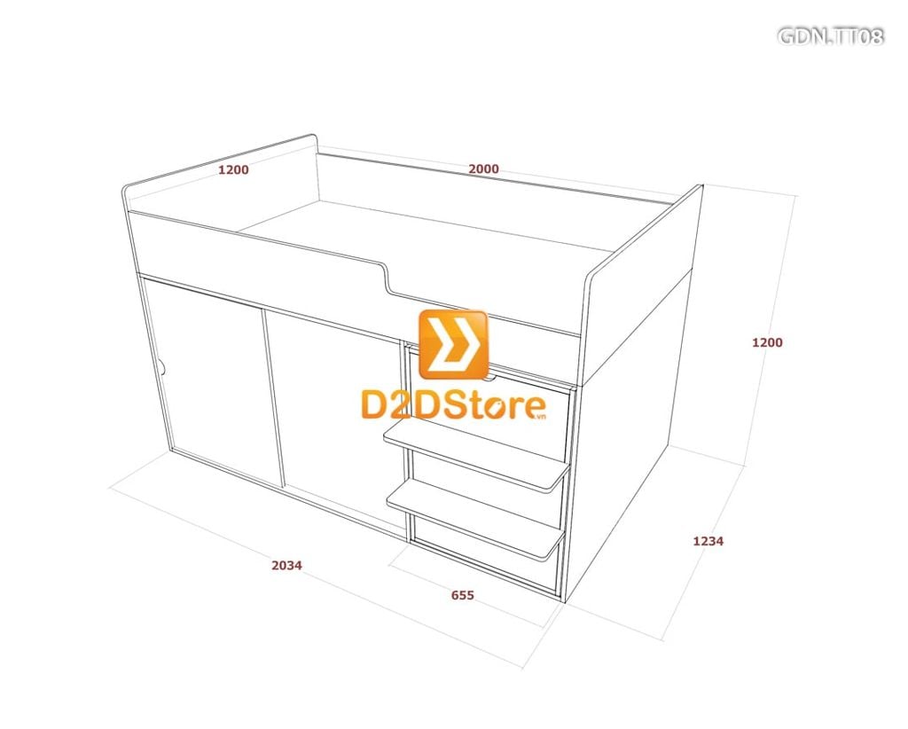 Giường kết hợp tủ áo thấp GDN.TT08
