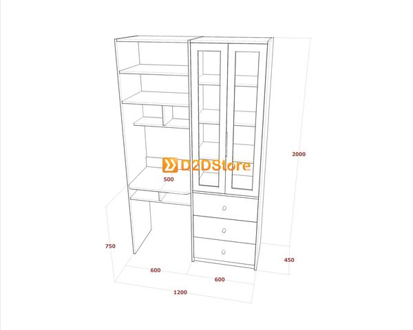 Bàn học đơn cho bé có kệ sách BHKS.DON18