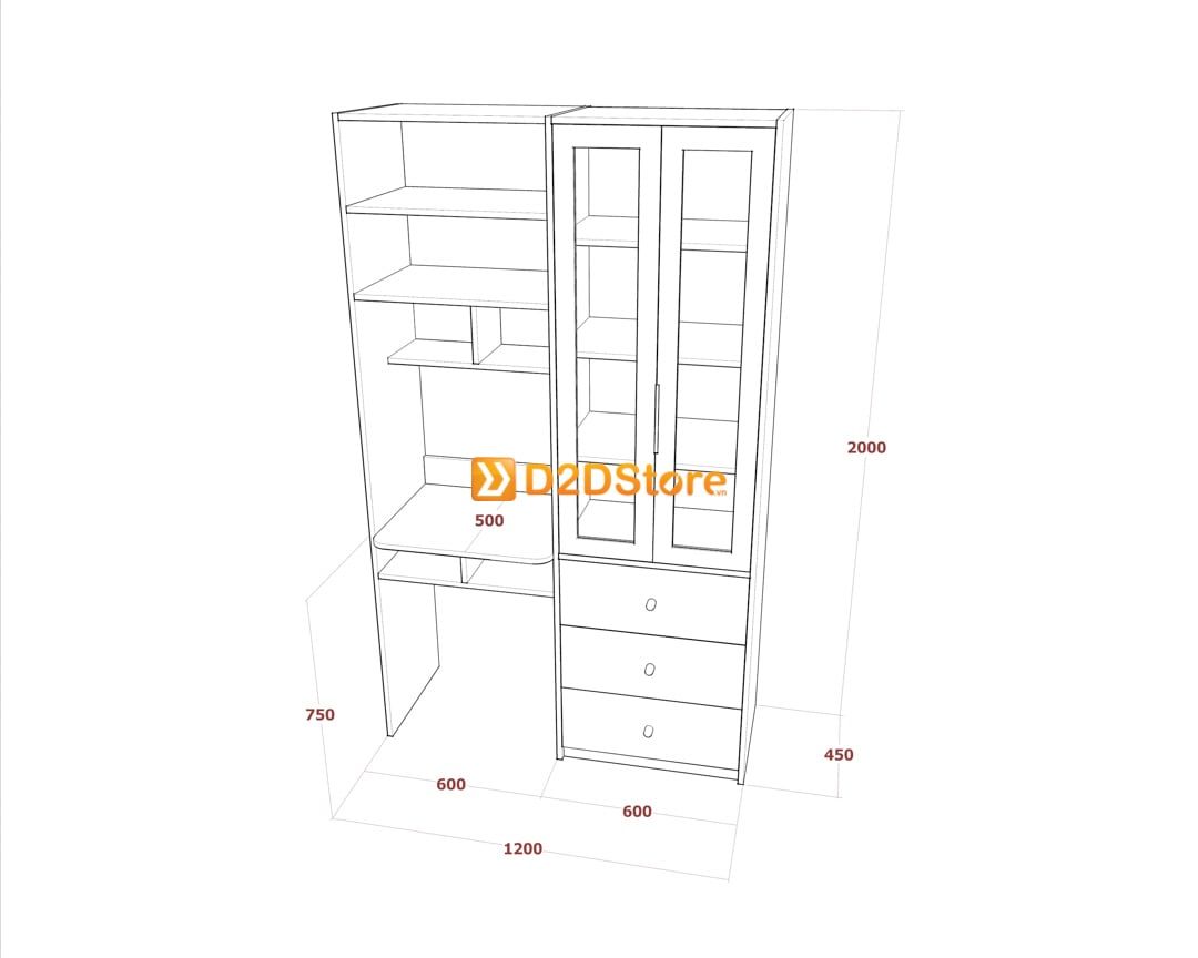  Bàn học đơn cho bé có kệ sách BHKS.DON18 
