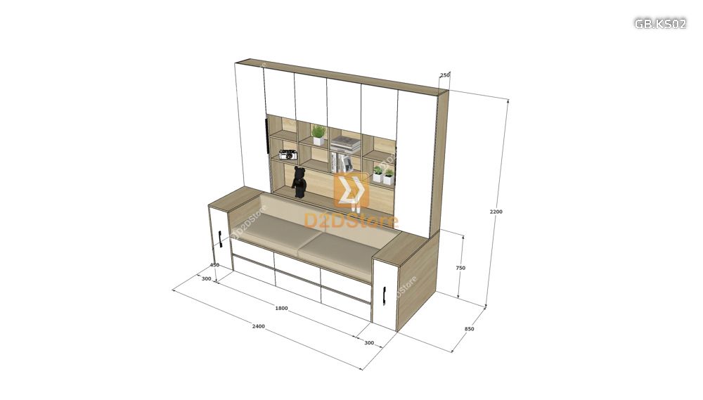  Ghế Bench kết hợp tủ kệ sách GB.KS02 