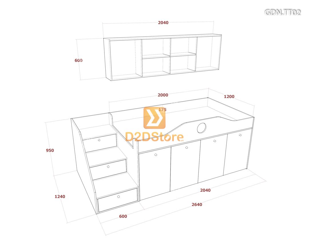  Giường kết hợp tủ áo thấp GDN.TT02 