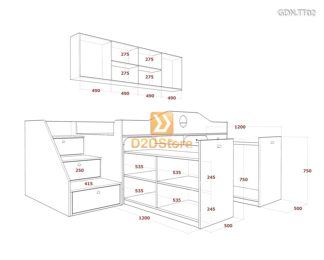  Giường kết hợp tủ áo thấp GDN.TT02 
